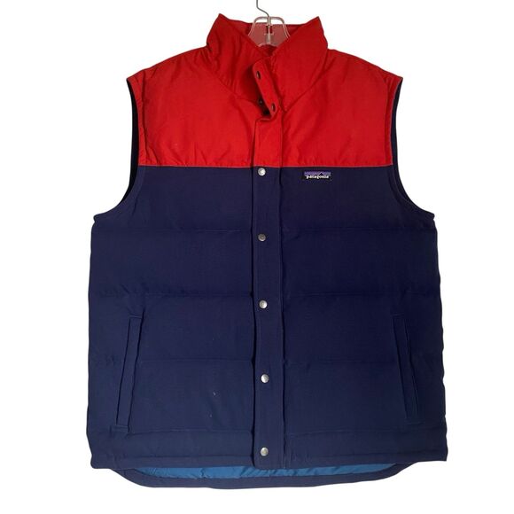 Patagonia Puffer Vest Jacket Men L Blue Red Down Duckdown Outdoor - Picture 1 of 13